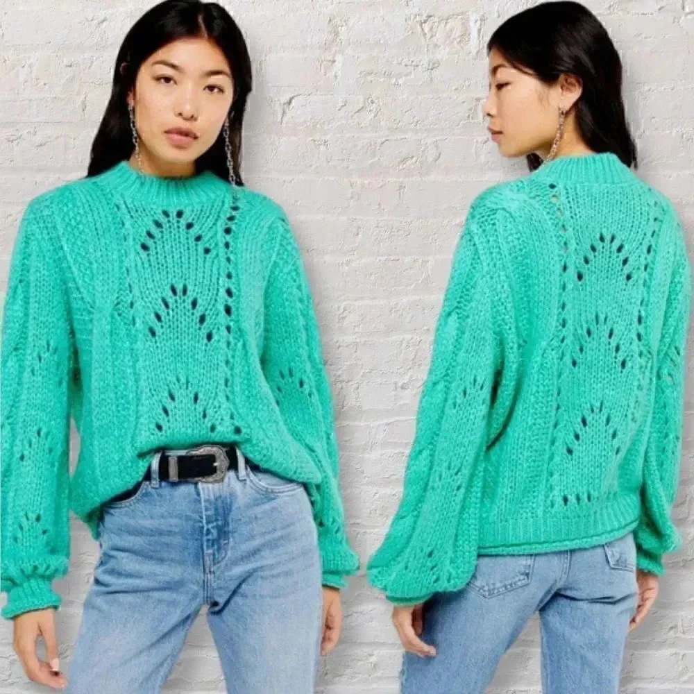 NWT Topshop Turquoise knitted lofty sweater Sz 8-10